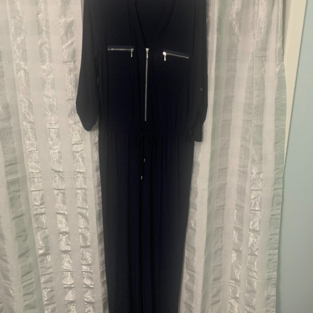 Dark Blue Zippered Jumpsuit